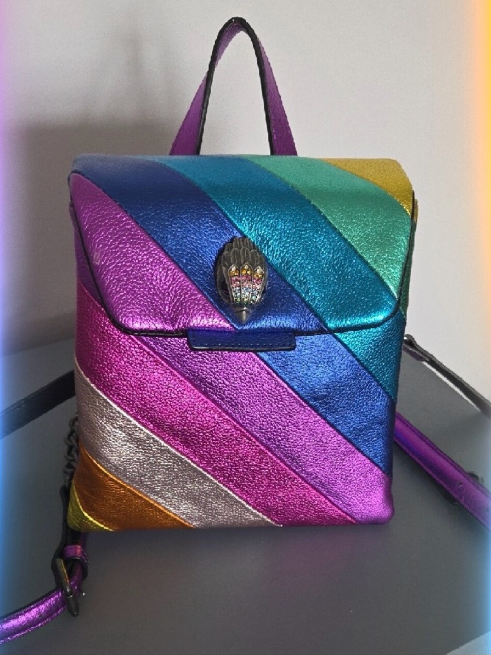 Multicolor Metallic Stripe Leather Backpack - Women Bags - Picture 7 of 7